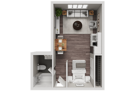 Floor plan for studio, 1 bath, 360 sqft